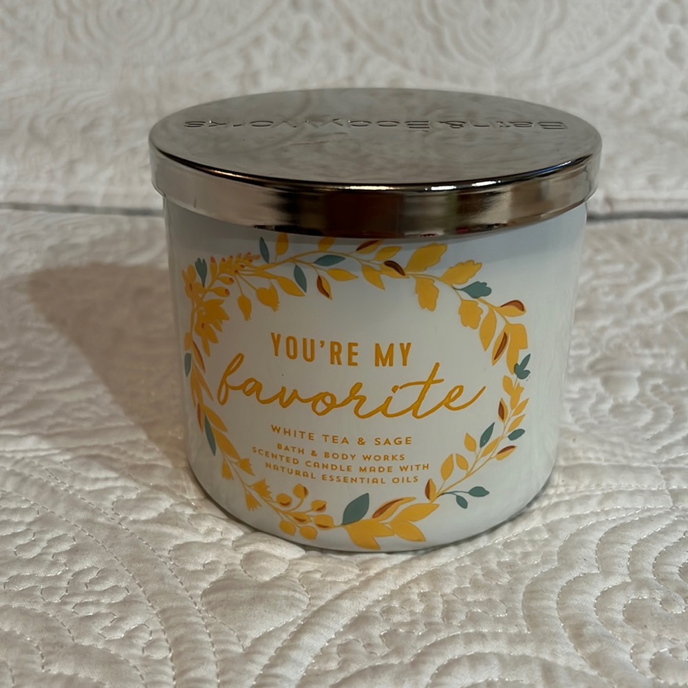 Bath &‎ Body Works You’re My Favorite white tea and sage 3 wick candle, new